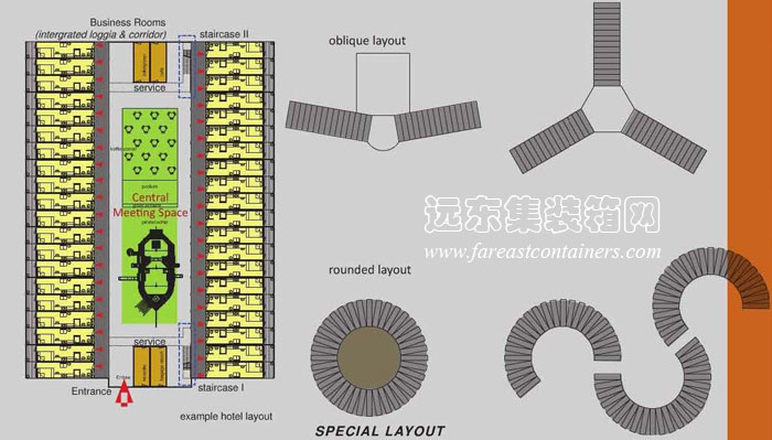 集装箱酒店平面布置方案,集装箱房屋,集装箱建筑,集装箱住宅,集装箱活动房,住人集装箱