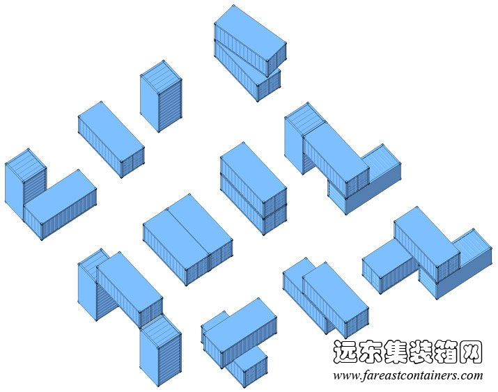 非重复性箱体单元组合构成示意,集装箱房屋,集装箱活动房,住人集装箱,集装箱住宅,集装箱建筑