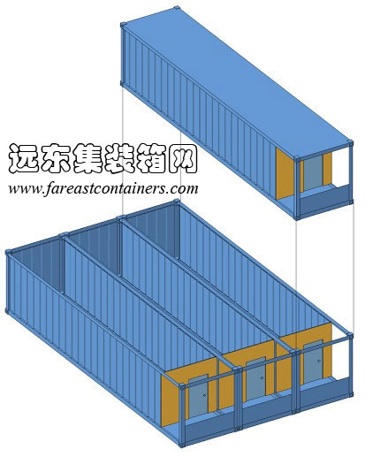 外走廊式箱体及交通构成示意a,集装箱房屋,集装箱活动房,住人集装箱,集装箱住宅,集装箱建筑