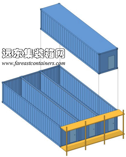 外走廊式箱体及交通构成示意b,集装箱房屋,集装箱活动房,住人集装箱,集装箱住宅,集装箱建筑