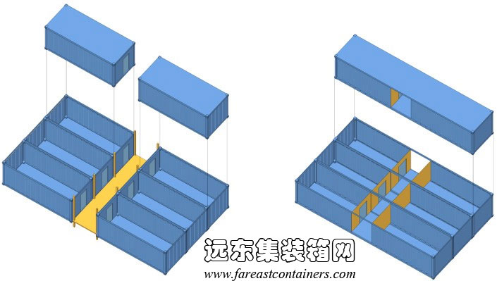 内走廊式箱体及交通构成方式,集装箱房屋,集装箱活动房,住人集装箱,集装箱住宅,集装箱建筑