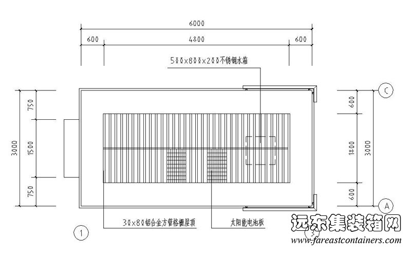 集装箱式活动住宅修正方案外观方案一屋顶平面图