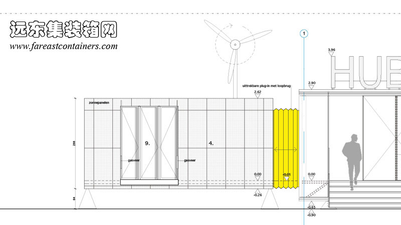 HUB 01 集装箱学生宿舍Passive unit的立面图,集装箱房屋,集装箱建筑,集装箱住宅