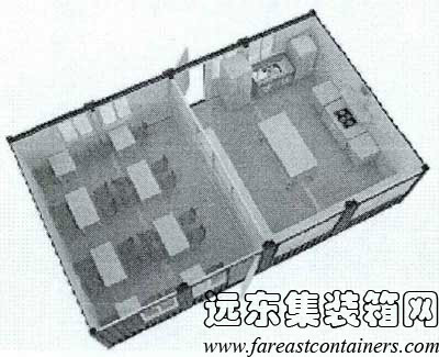 四个集装箱合并形成的一个餐饮空间