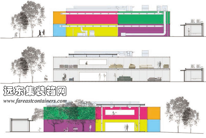 “十日谈”集装箱家具店的剖面图