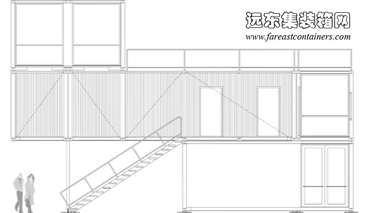 GAD 集装箱画廊的侧立面图