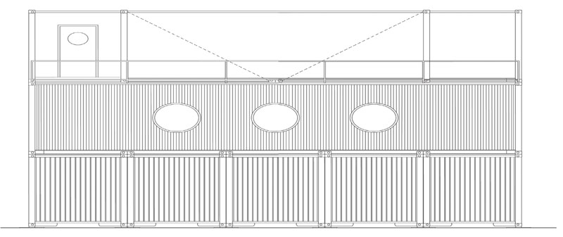 GAD 集装箱画廊的正立面图